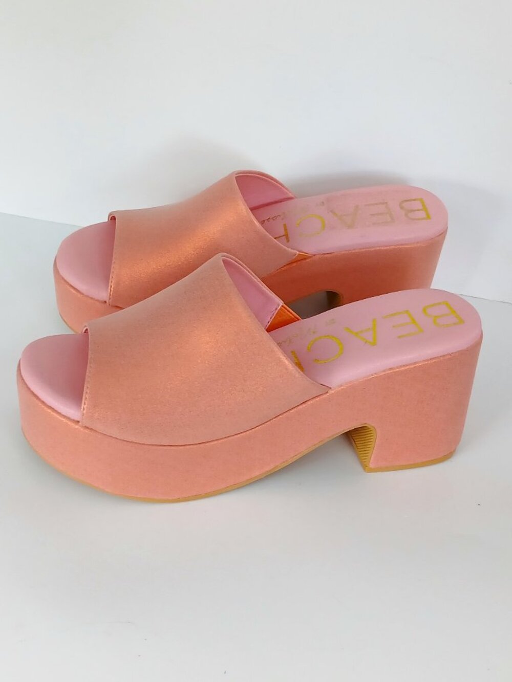 Beach By Matisse Shimmering Coral/Pink Platform Sandals, Size 8, New - Picture 2 of 11